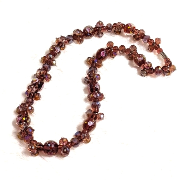 Beautiful Vintage Rosey/Mauve Crystal Beaded Necklace 20" Long - Picture 13 of 13